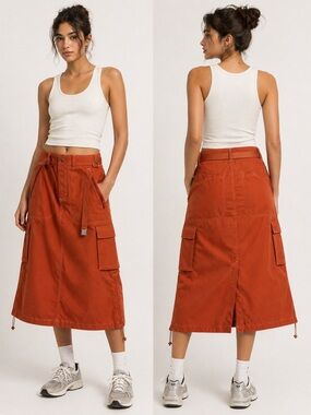 Outdoor Voices Burnt Orange Cargo Midi Skirt Utility Tech Size S